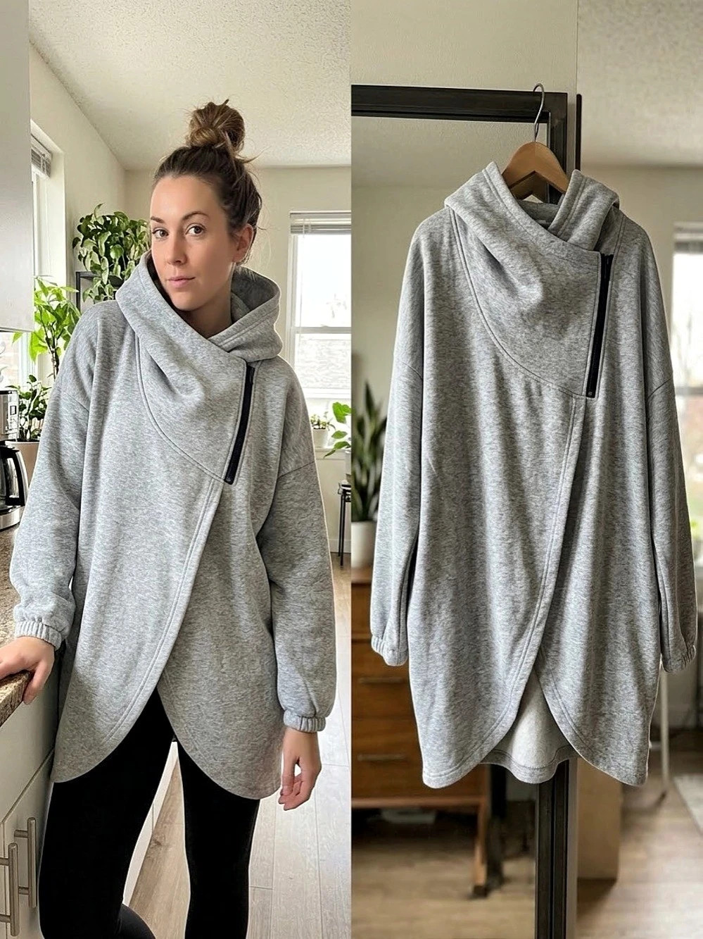 Gray Asymmetric Hooded Tunic